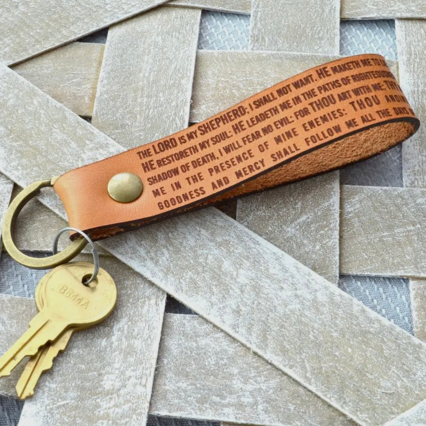 The Lord is My Shepherd - 23rd Psalm Leather Keychain