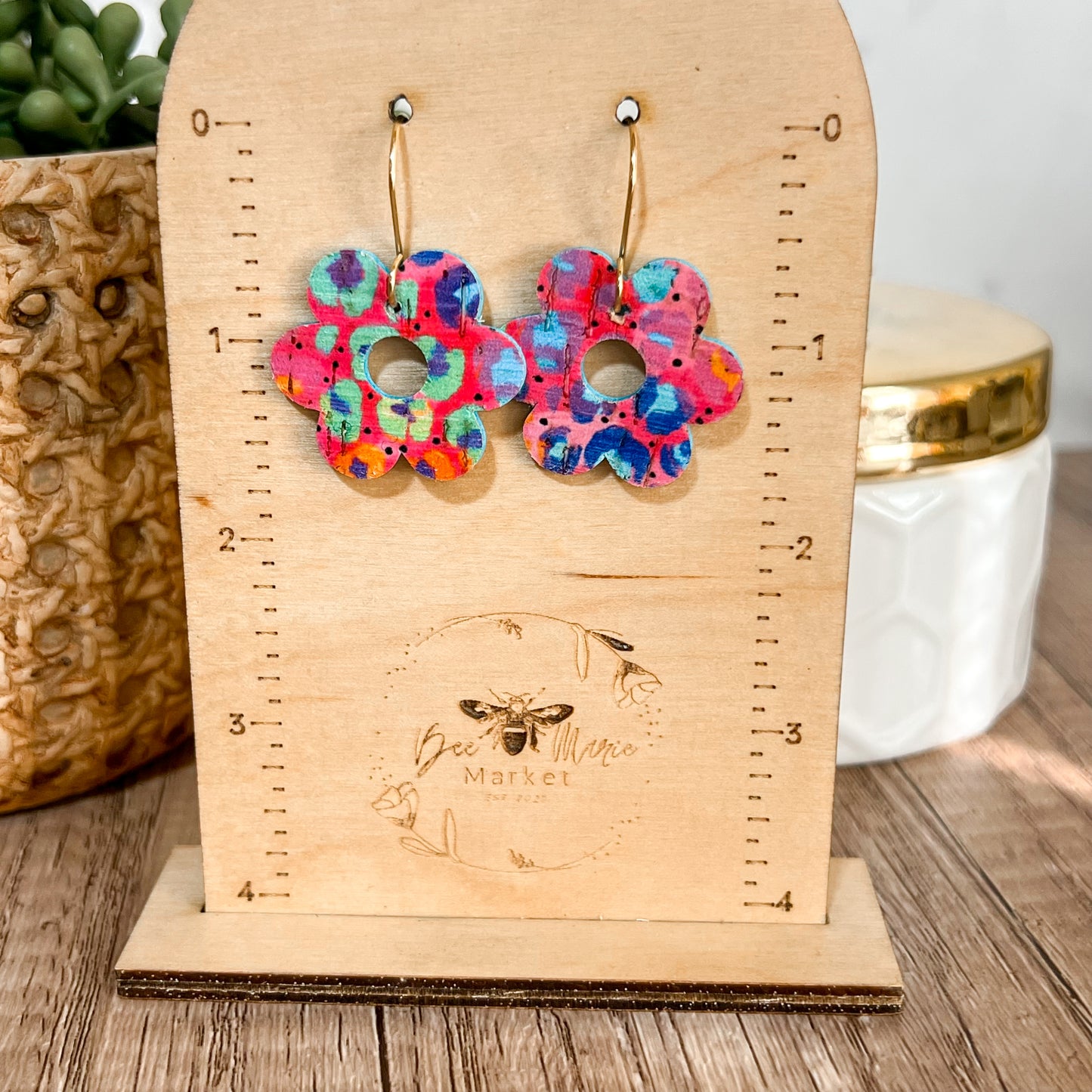 Neon Animal Print Flower Earrings