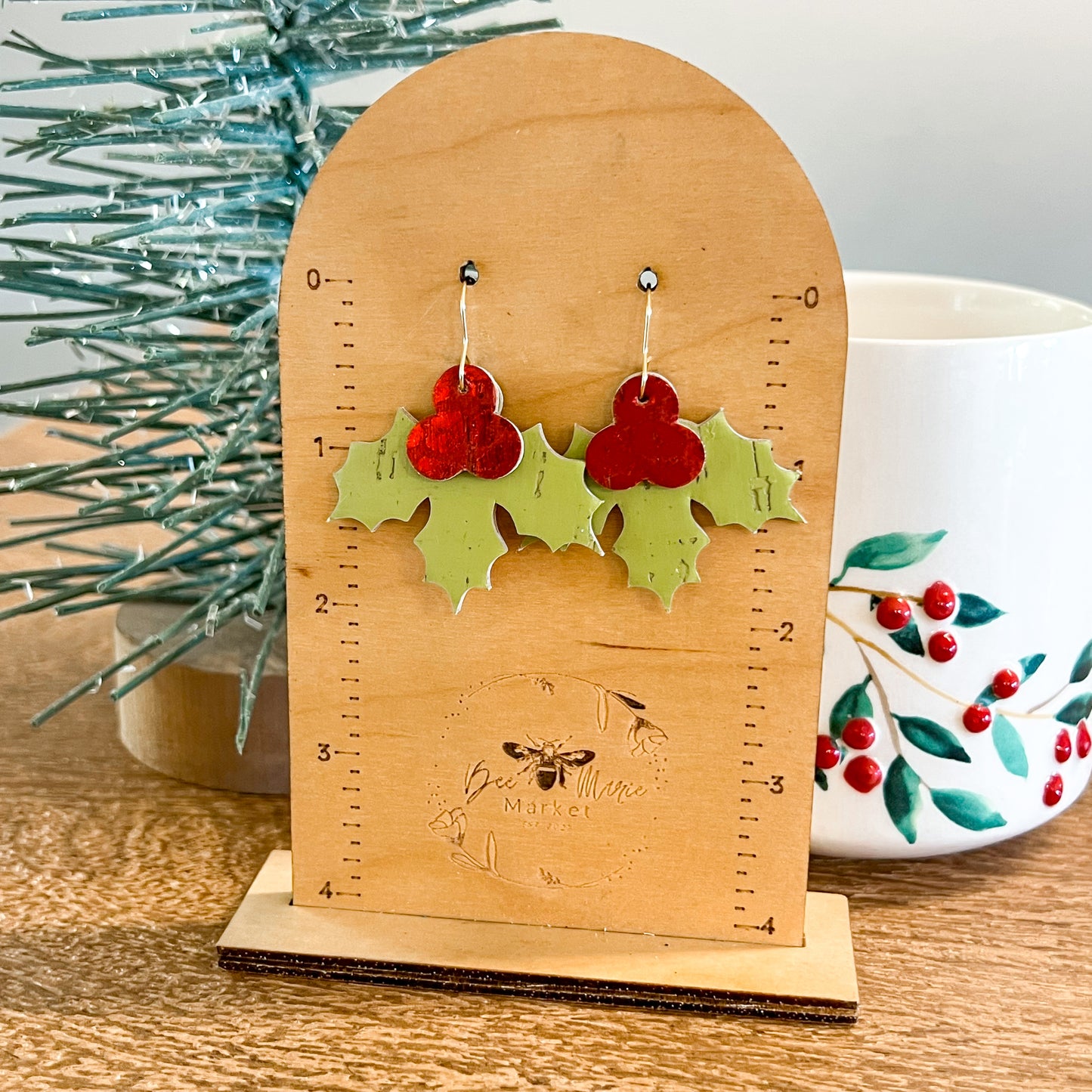 Lime Doodle Dot Holly Jolly Leather Earrings