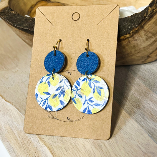 Tiered Round Leather Lemon Earrings