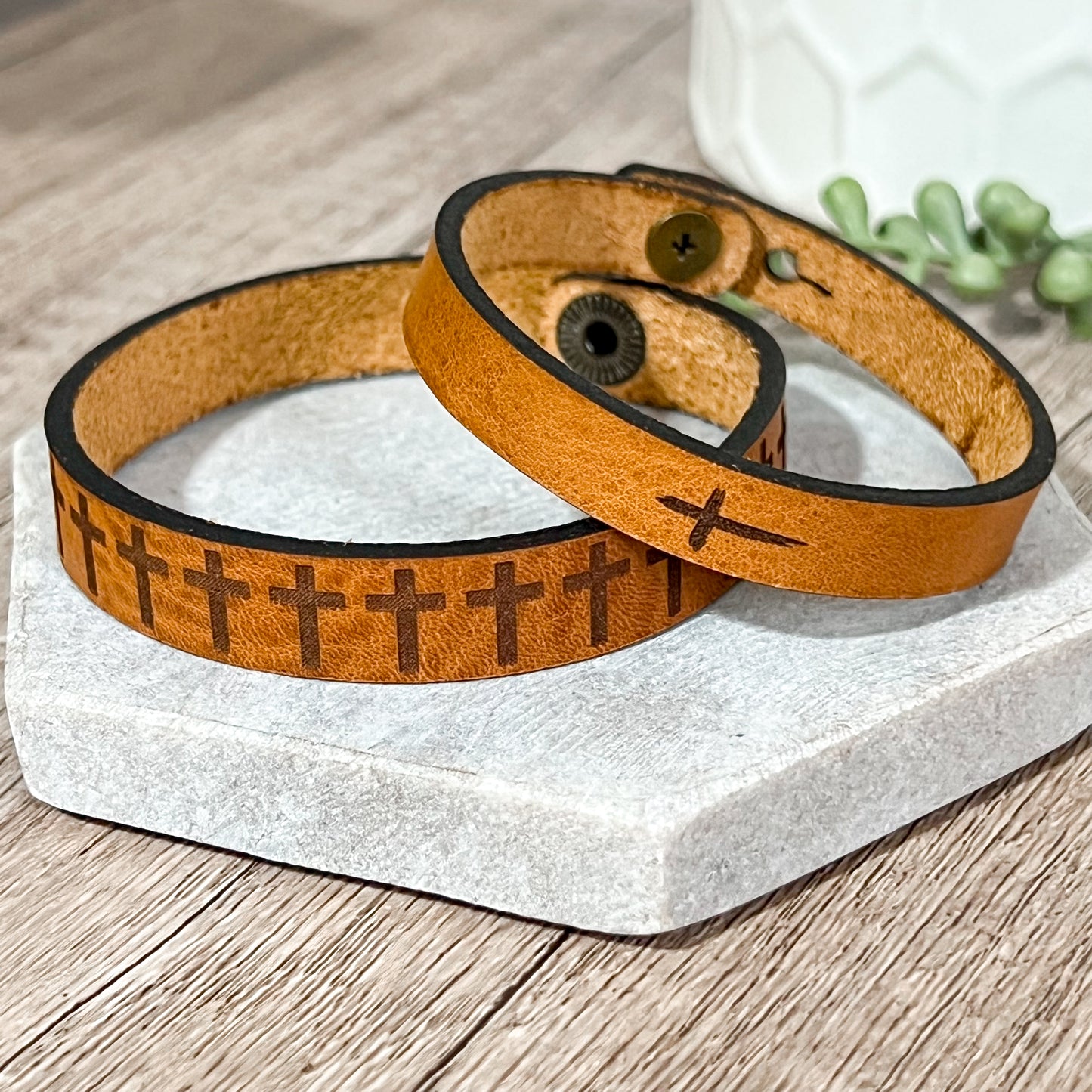 Thin Cross Leather Bracelet