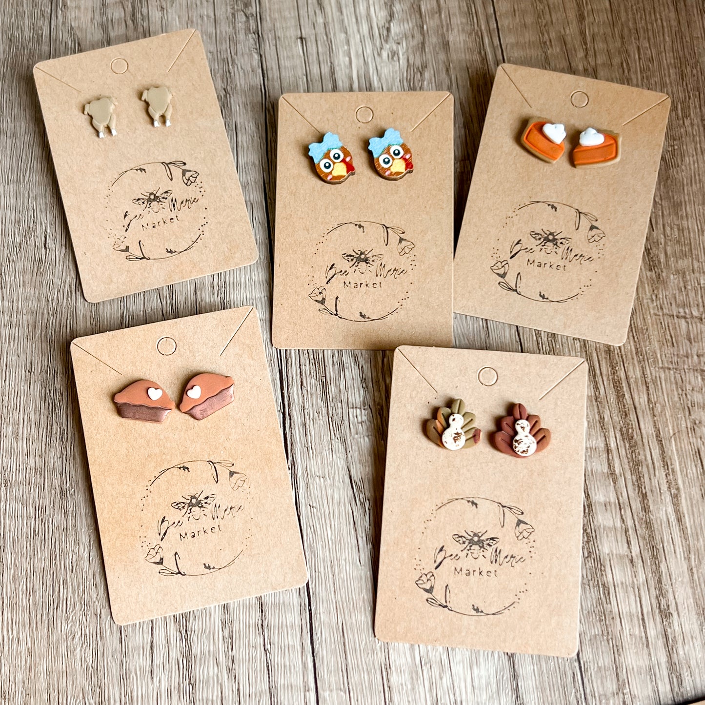 Handmade Clay Pumpkin Pie Stud Earrings