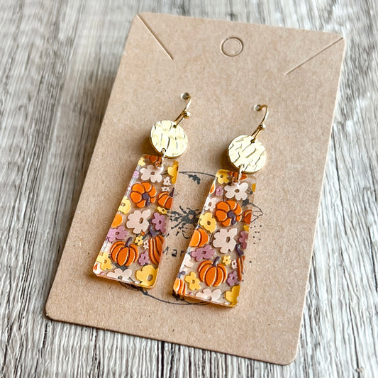 Pumpkin Floral Acrylic Drop Earrings