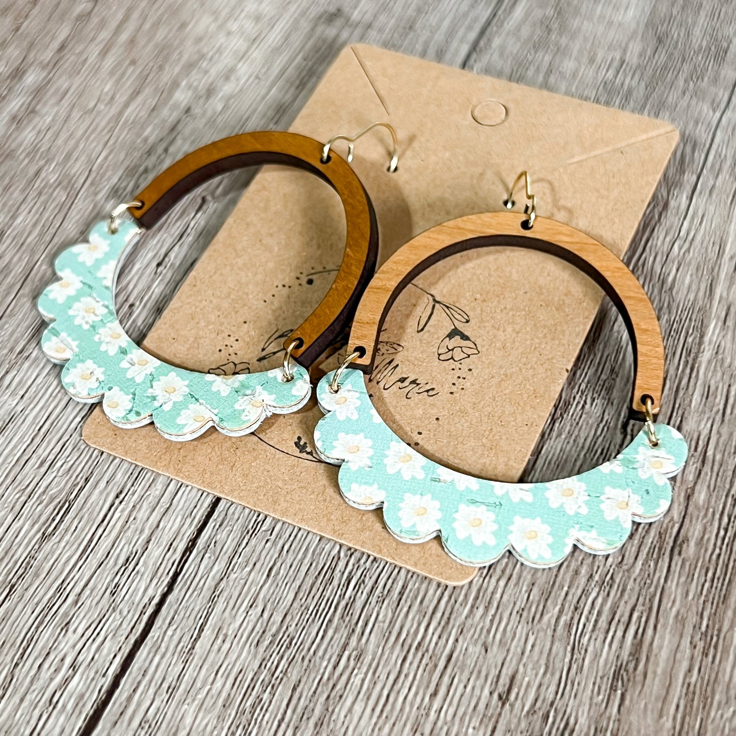 Mint Daisy Genuine Leather Ruffle Arch Earrings