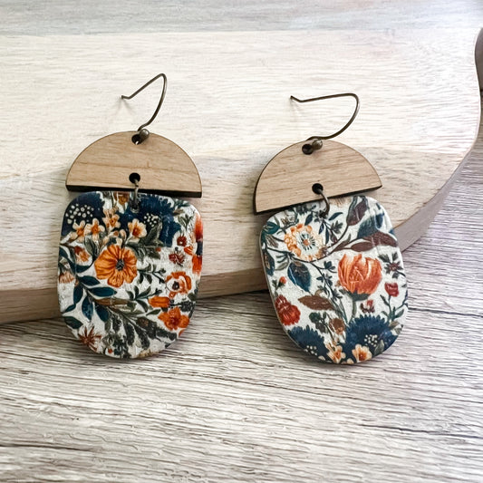 Goldie Floral Leather & Wood Earrings