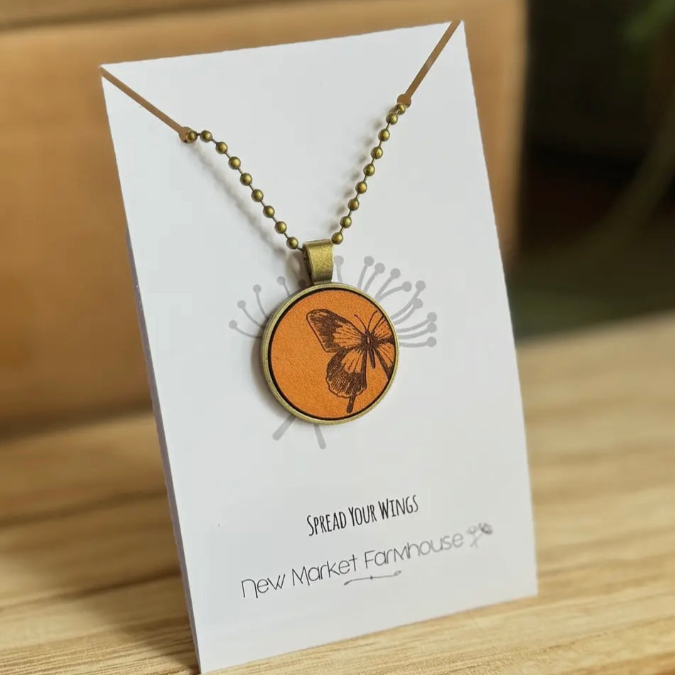 Butterfly Leather Pendant Necklace