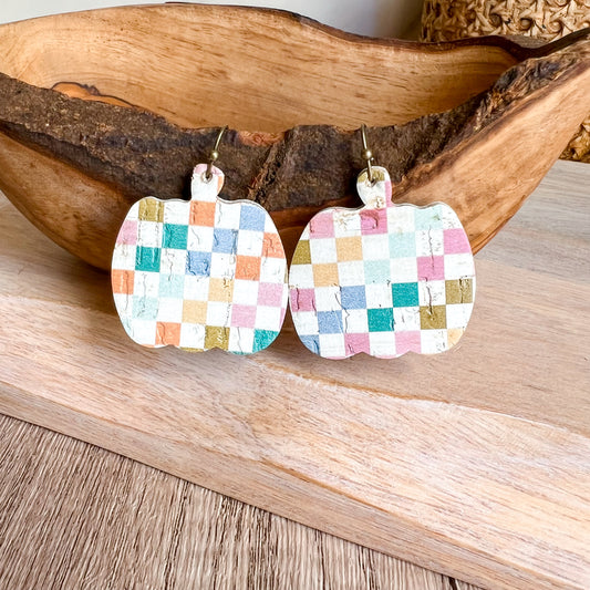 Colorful Checkered Pumpkin Earrings