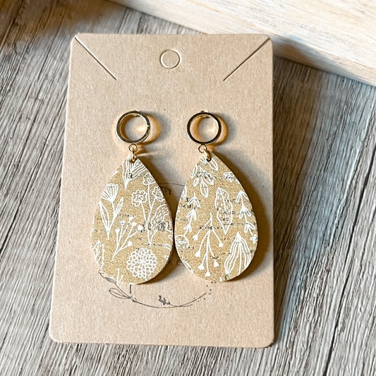 Mustard Floral Leather Teardrop Earrings