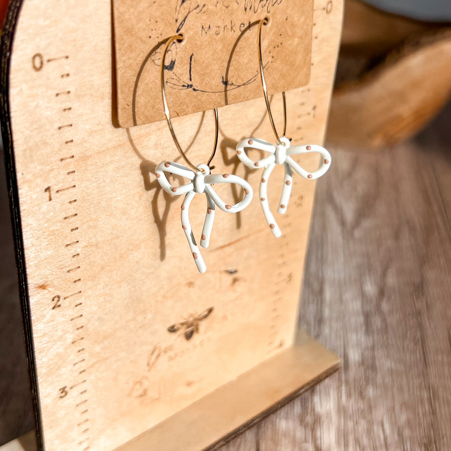Darla White & Tan Polka Dot Hoop Earrings