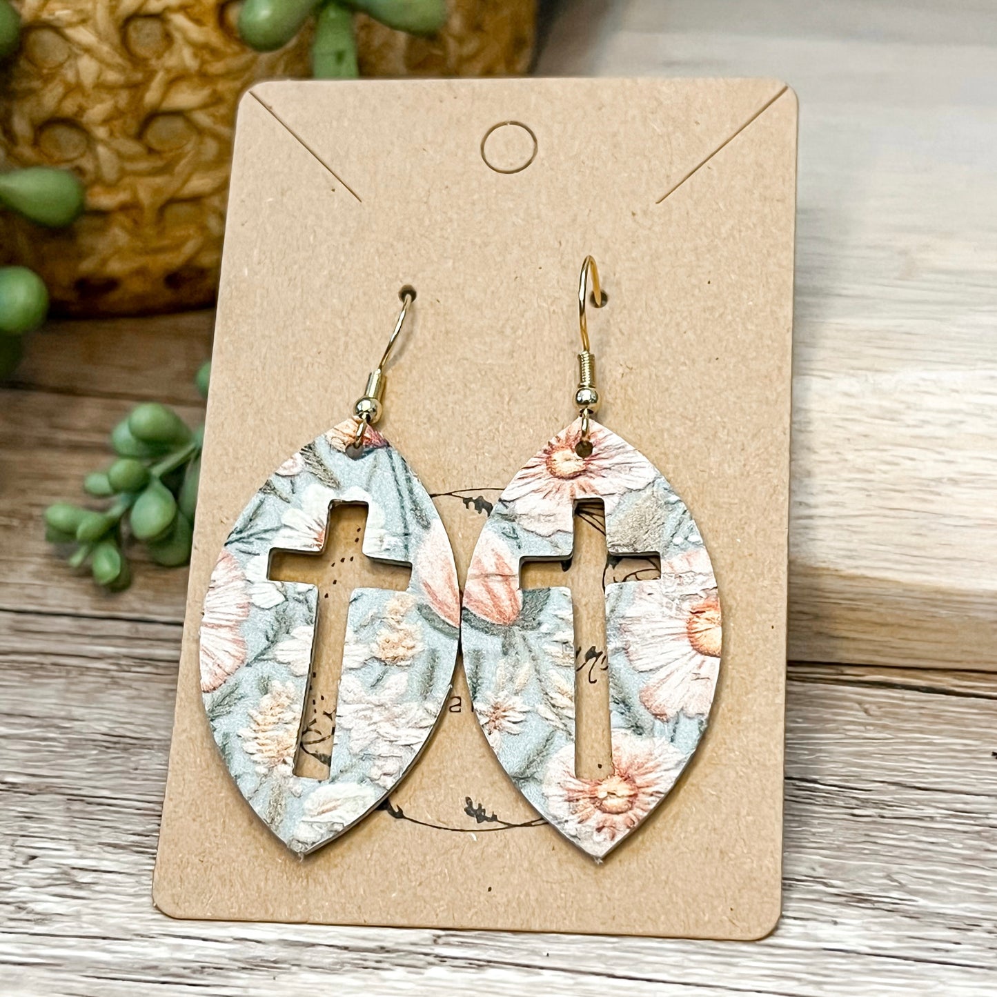 Spring Floral Cutout Cross Leather Earrings