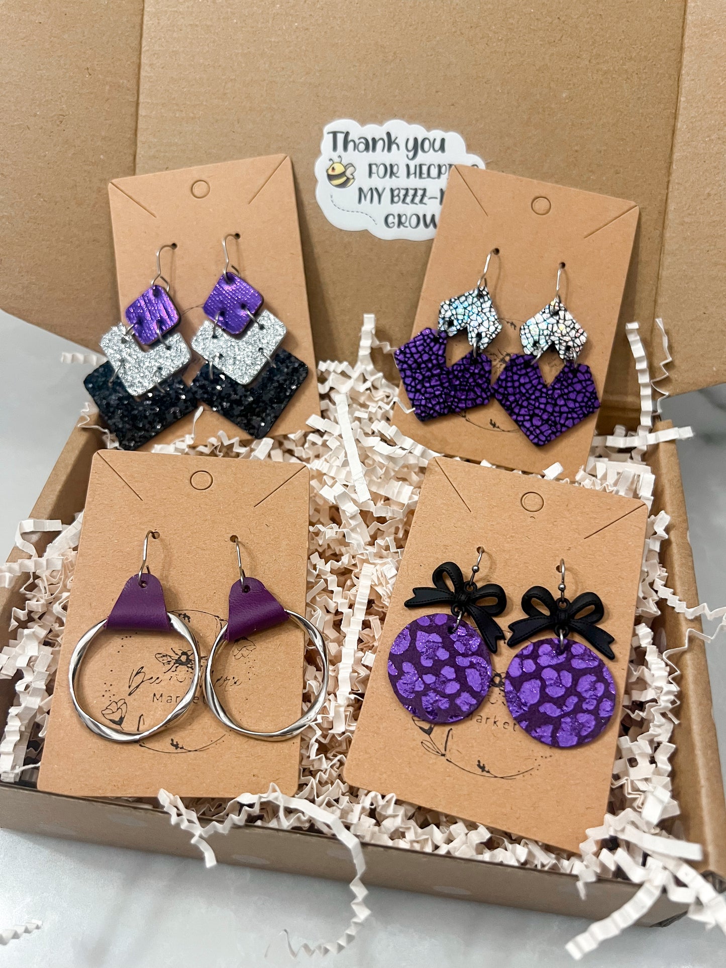 Purple Sparkle Stacks Leather Earrings