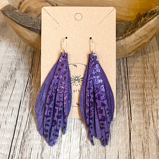 Grape Metallic Layered Leopard Suede Earrings