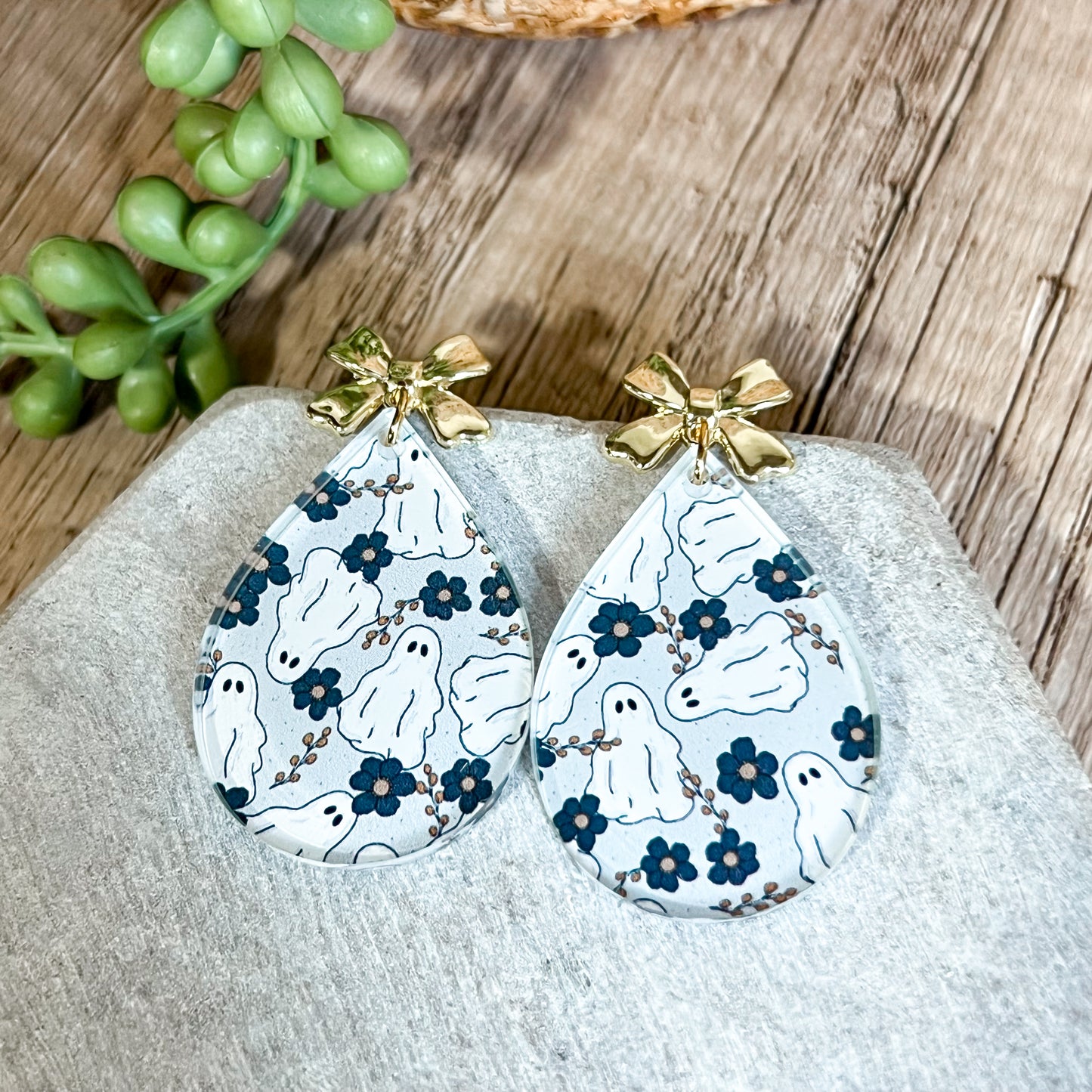 Ghost & Blooms Bow Stud Earrings
