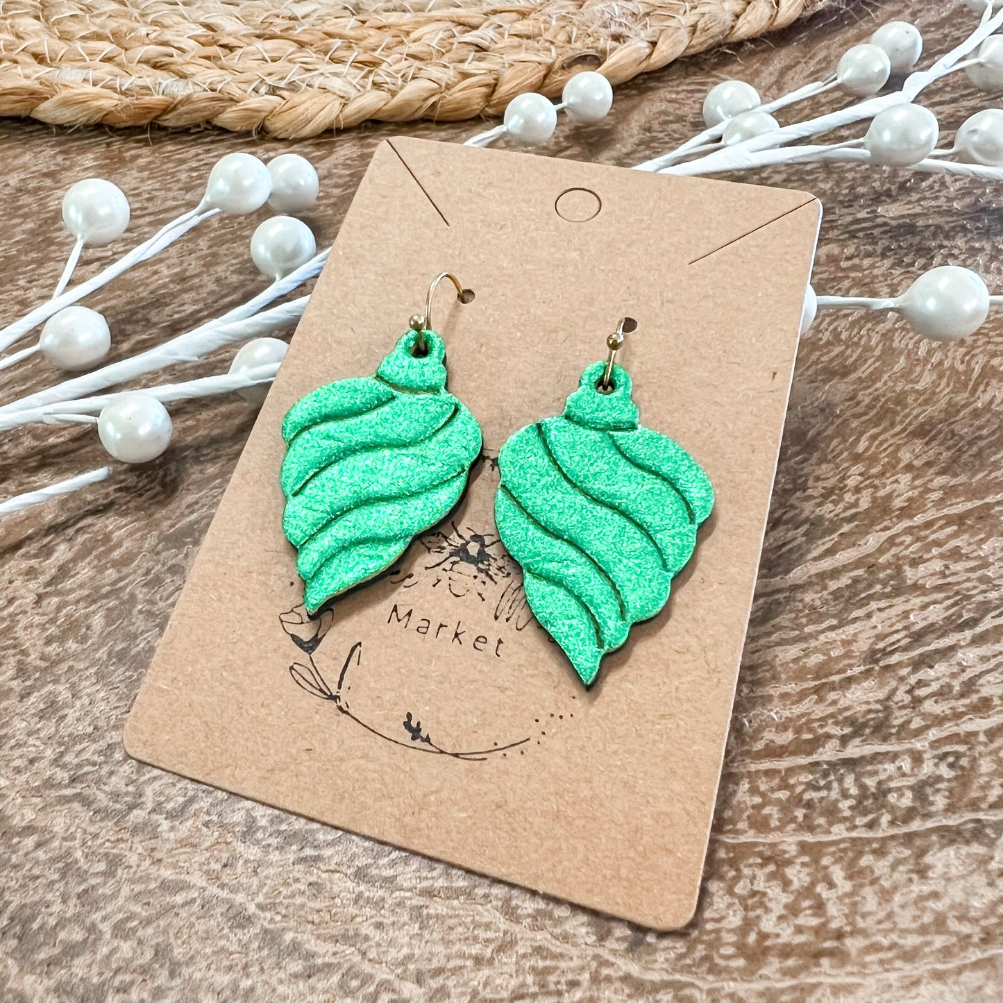 Green Swirl Embossed Ornament Earrings