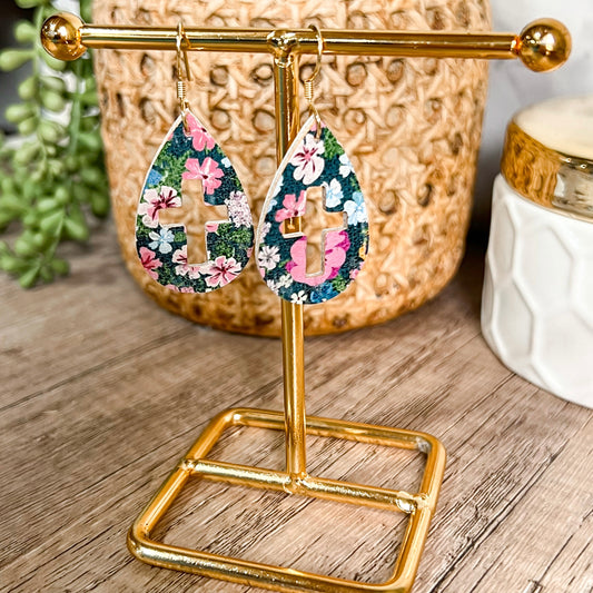 Spring Floral Cutout Cross Teardrops