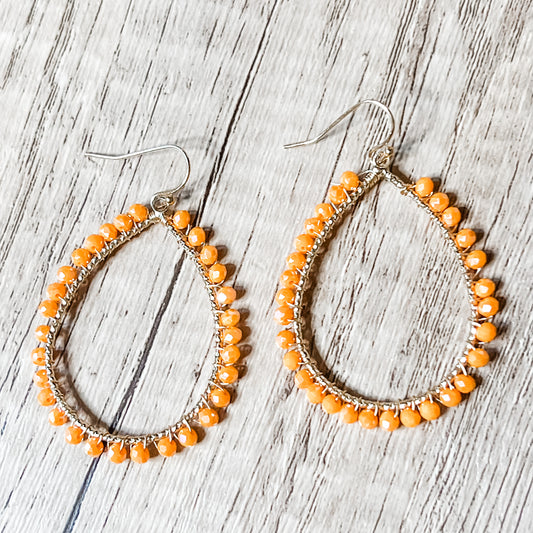 Olivia Orange Glass Beaded Teardrop Earrings