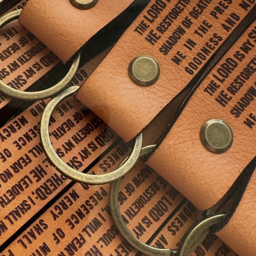 The Lord is My Shepherd - 23rd Psalm Leather Keychain