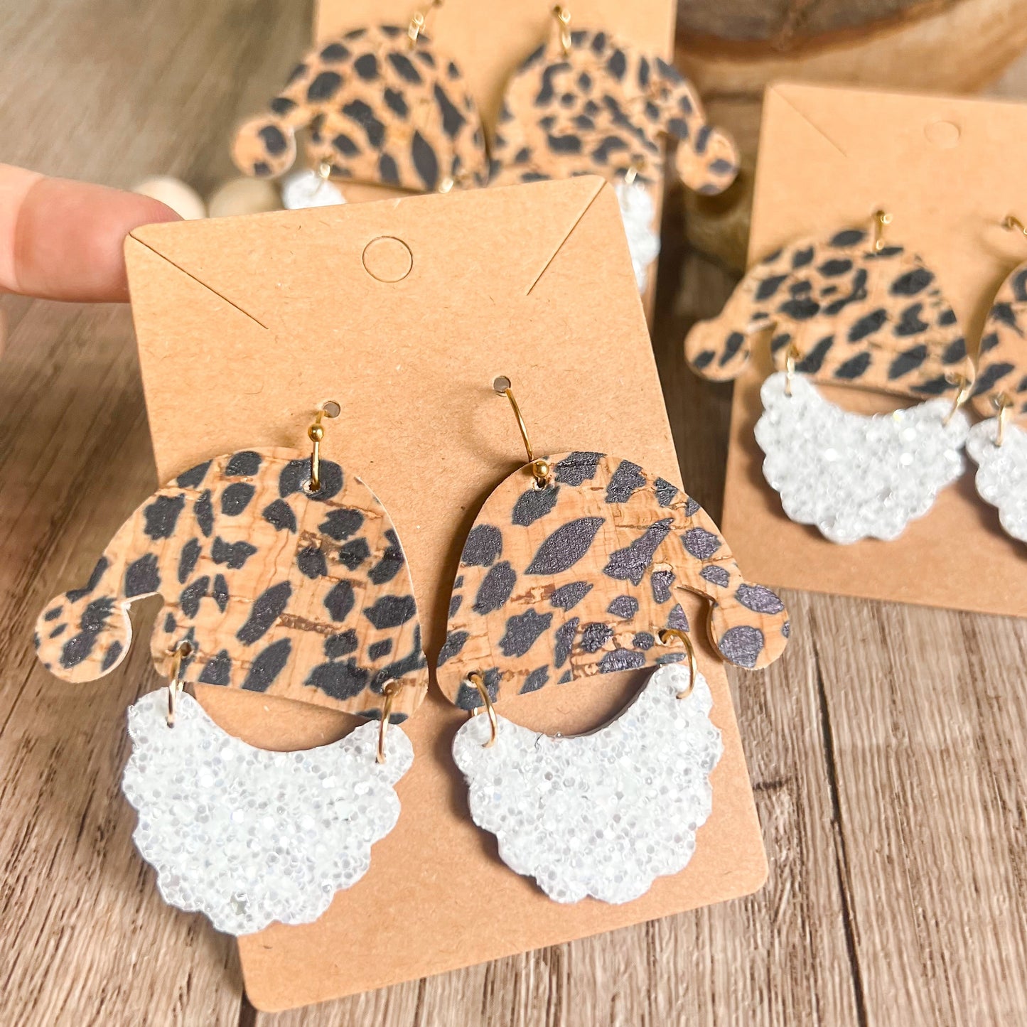 Handmade Leopard Santa Hat/Beard Earrings