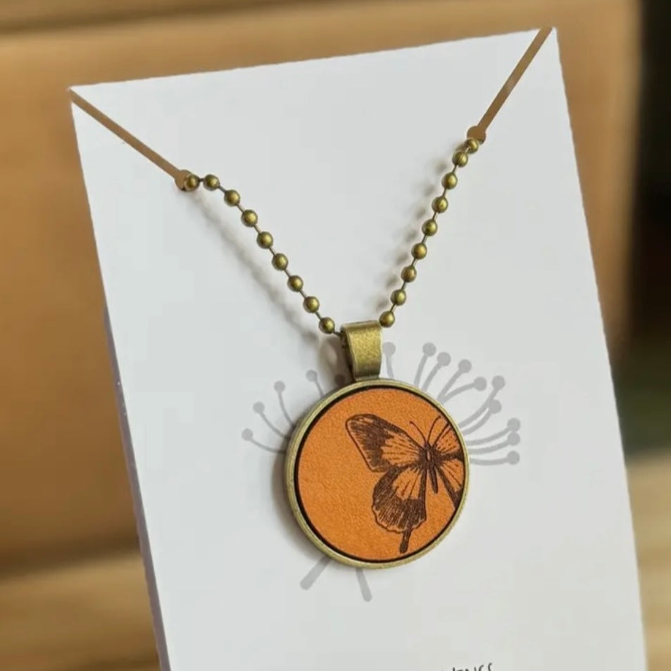Butterfly Leather Pendant Necklace