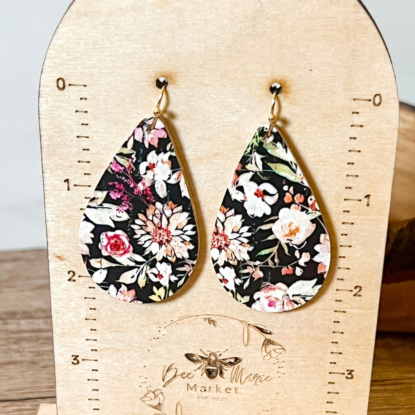 Black Floral Teardrop Earrings