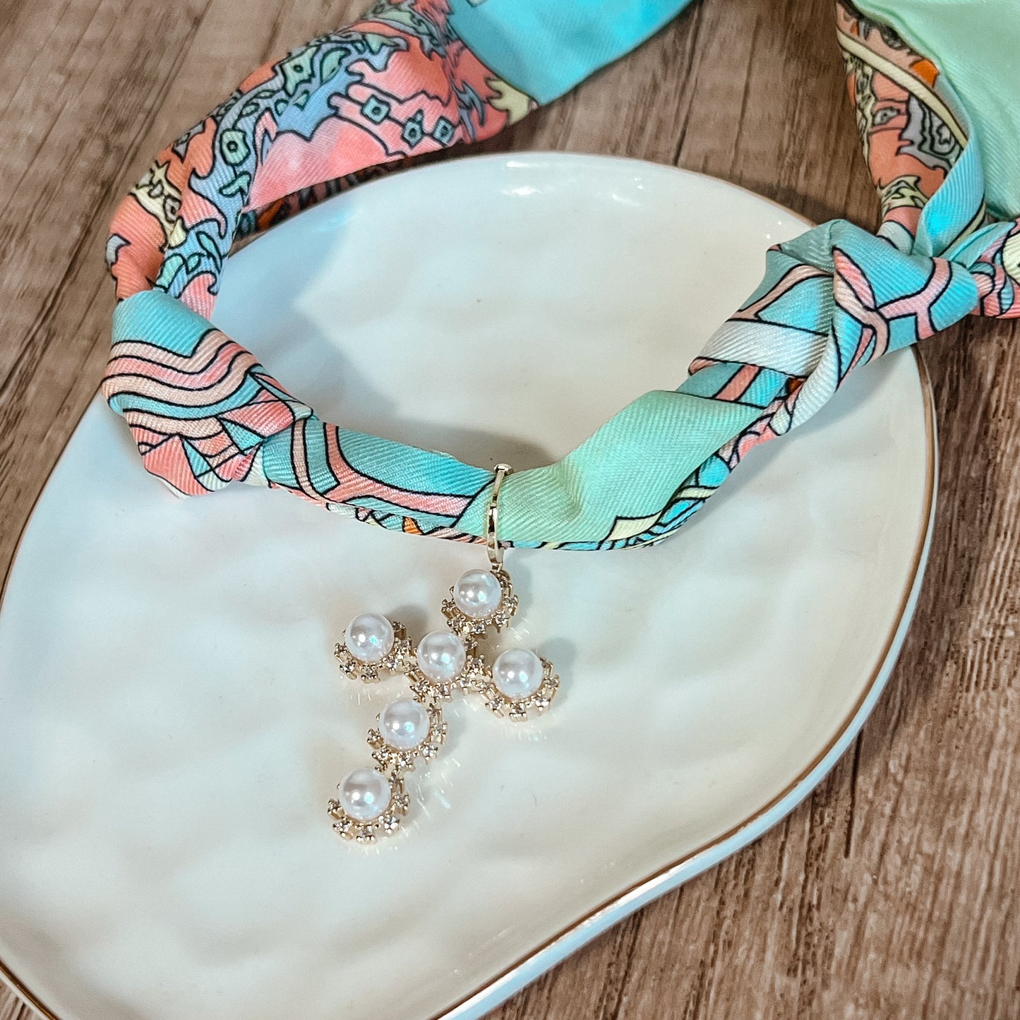 Pearl Cross Scarf Necklace