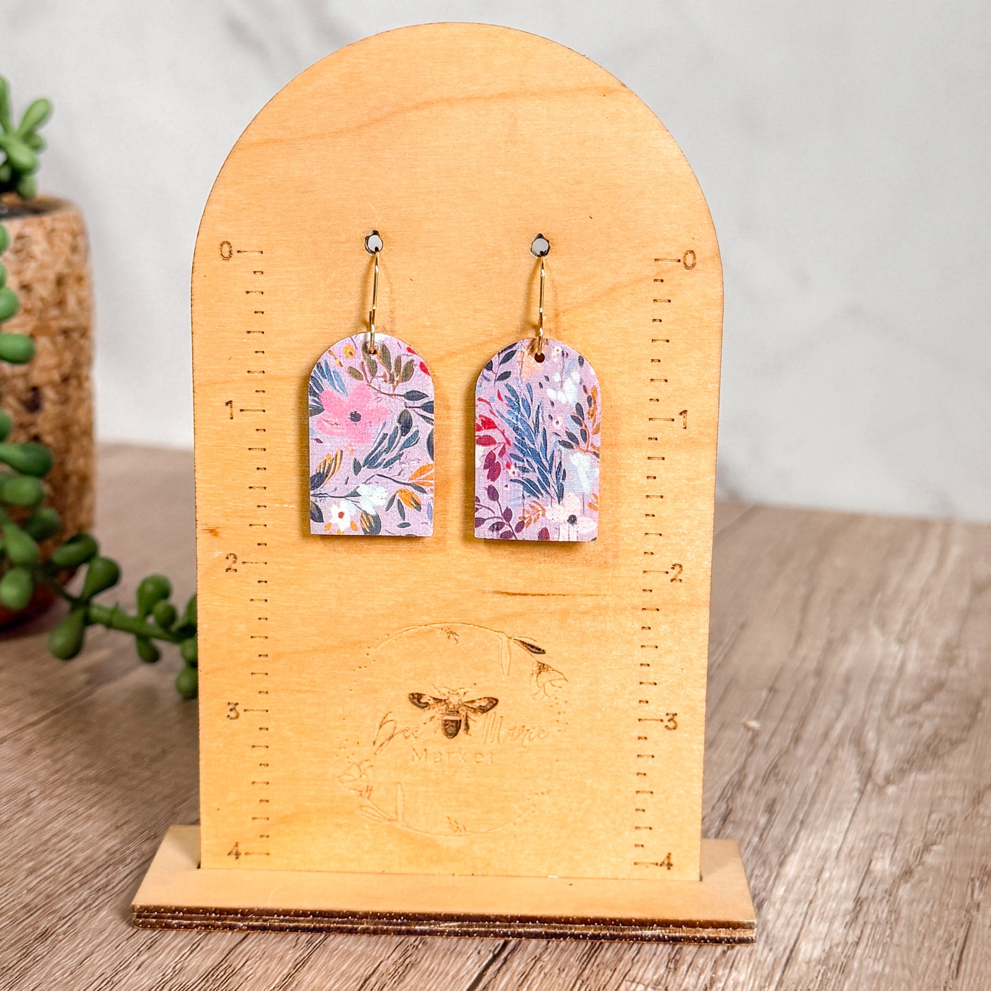 Meadow Mist Floral Arch Leather Earrings