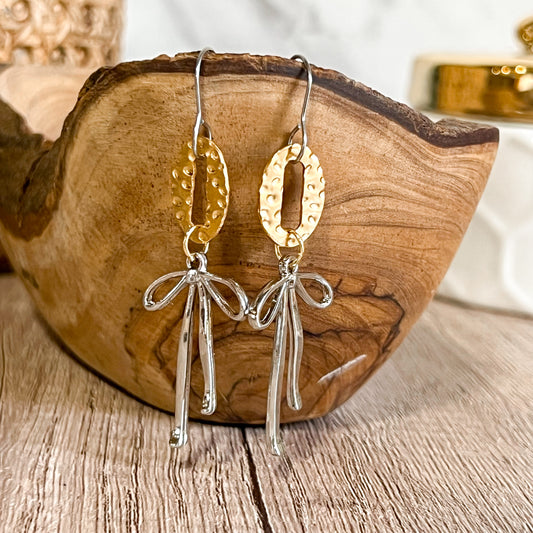 Dana Silver & Gold Bow Hoop Earrings