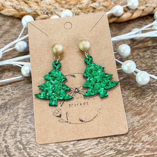 Have a Ball Green Glitter Christmas Tree Earrings