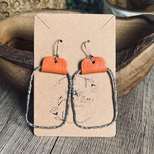 Silver Spiced Orange Rectangle Hoops