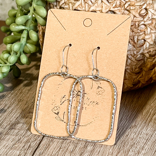 Silver Hammered Rectangle Hoops