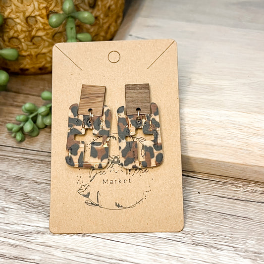 Leopard & Wood Cutout Cross Earrings