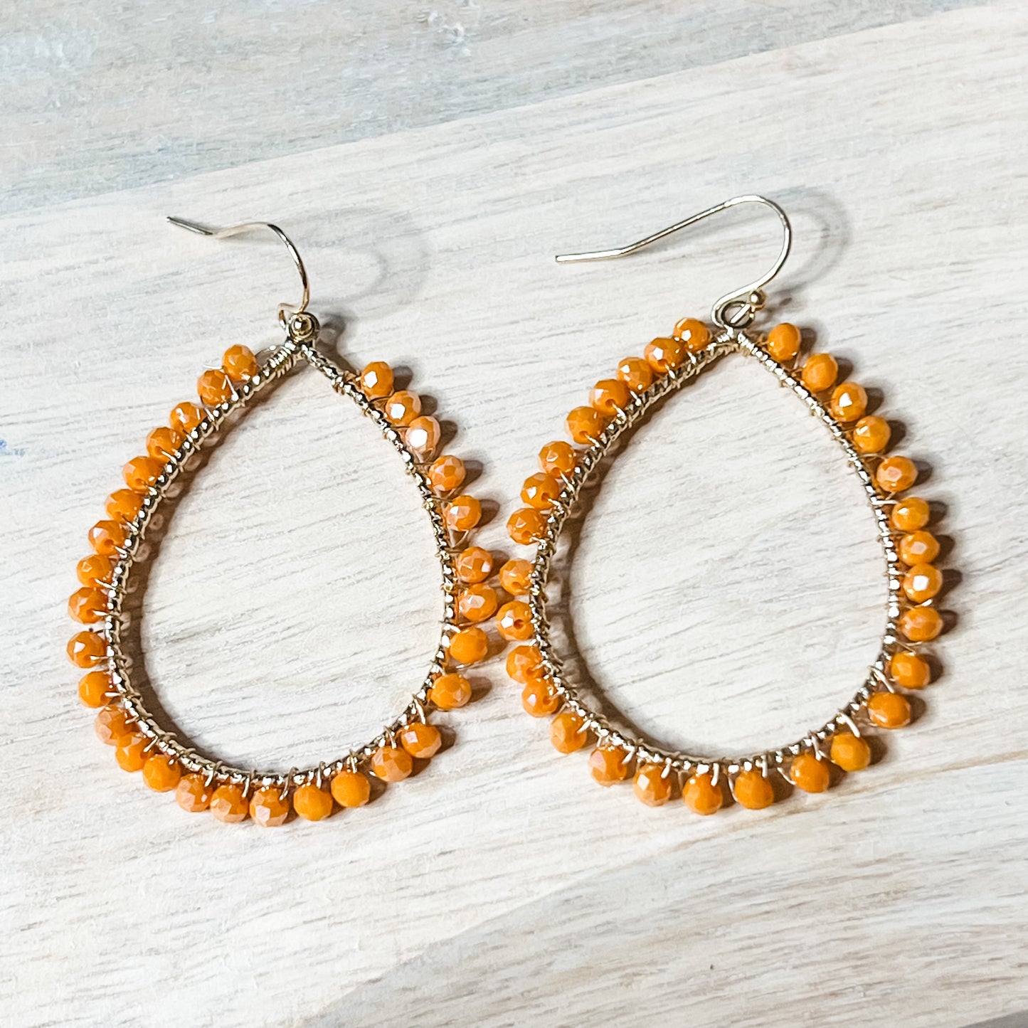 Olivia Orange Glass Beaded Teardrop Earrings