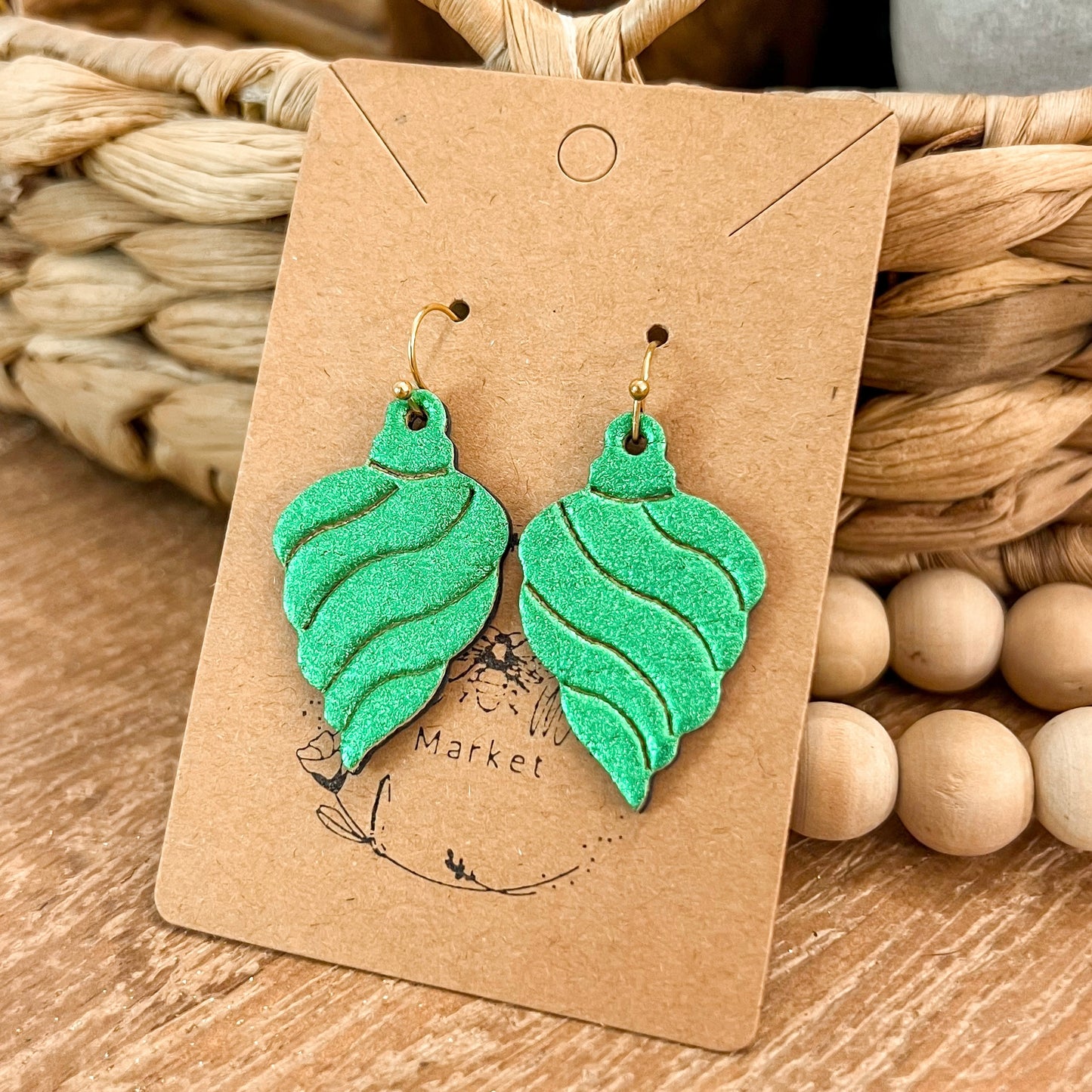 Green Swirl Embossed Ornament Earrings