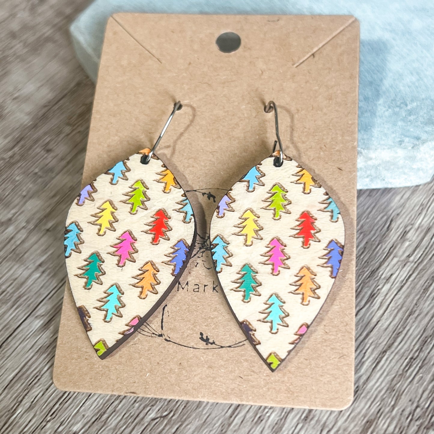 Colorful Forest Tree Earrings – Hand Painted Wood
