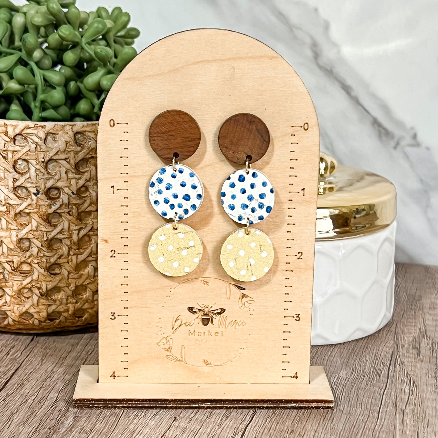 Yellow, White & Blue Polka Dot Tiered Drops