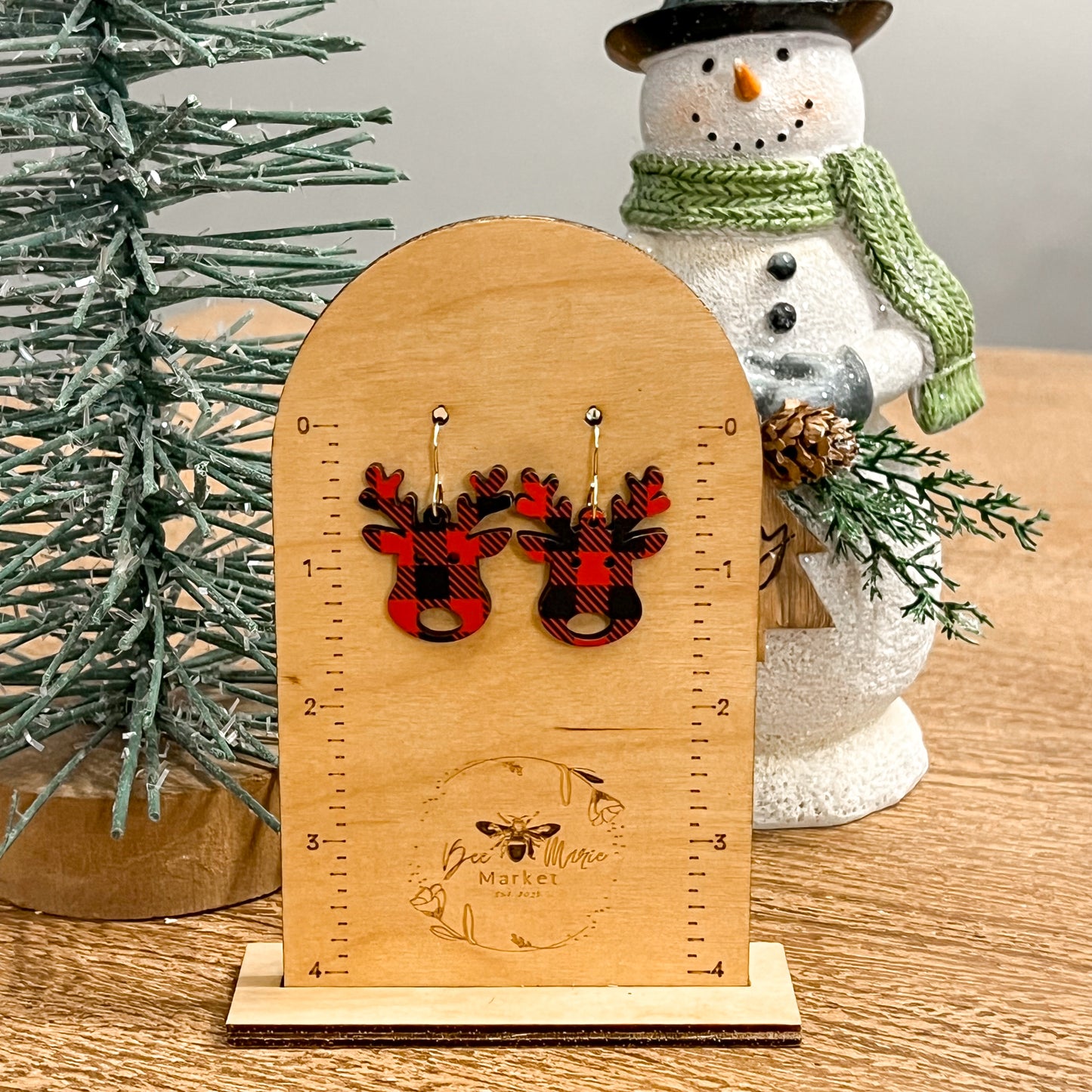 Buffalo Plaid Reindeer Earrings
