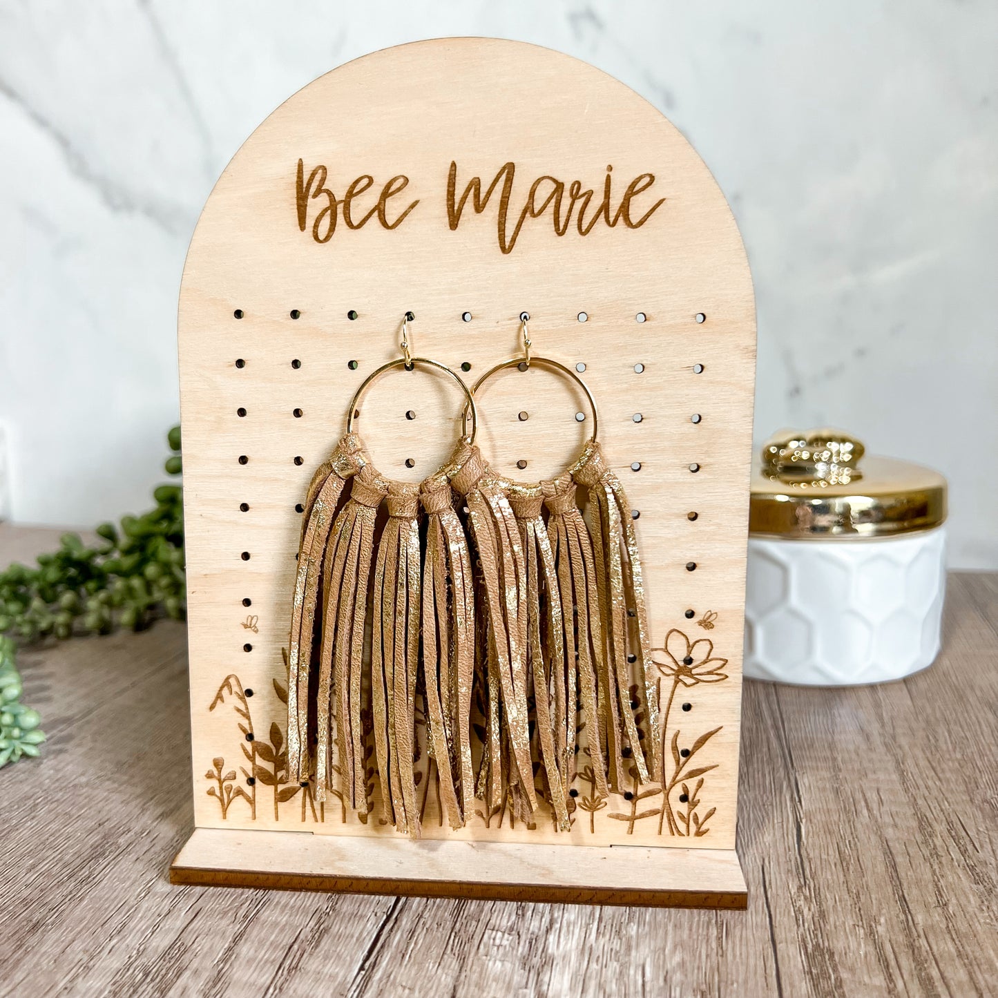 Golden Fringe Leather Hoops
