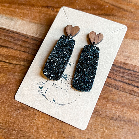 Amanda Black Bar Heart Earrings
