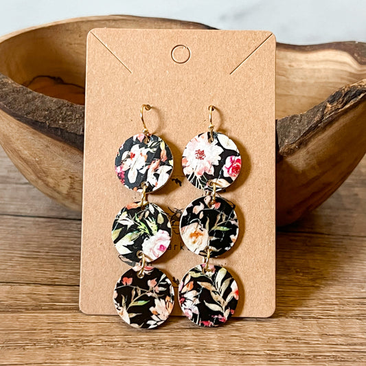 Black Floral Tiered Earrings