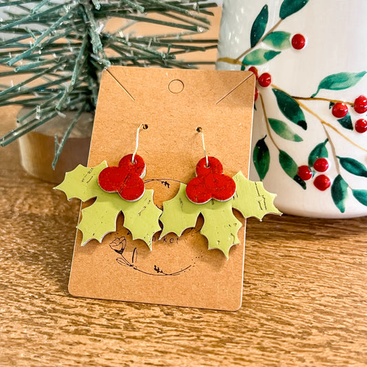 Lime Holly Jolly Leather Earrings
