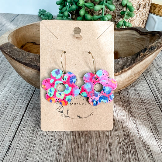 Neon Animal Print Flower Earrings