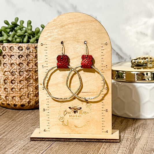 Red Pebble Hoop Earrings
