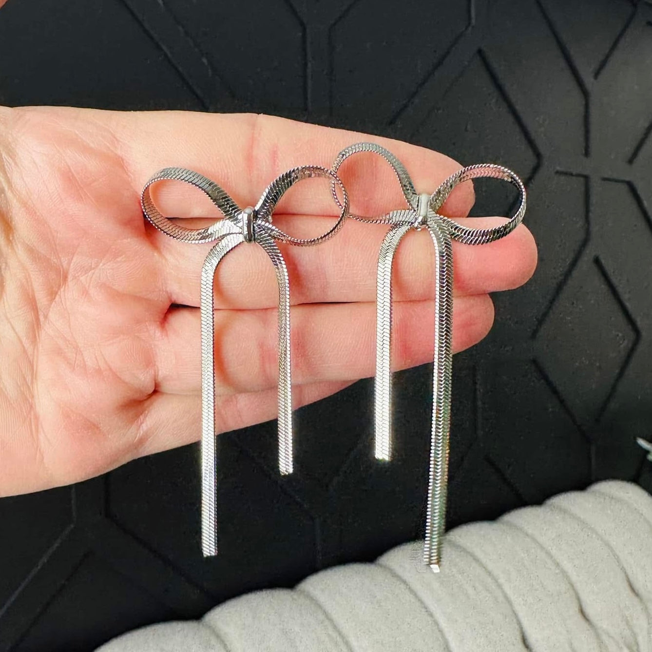 Slouchy Silver Bow Earrings