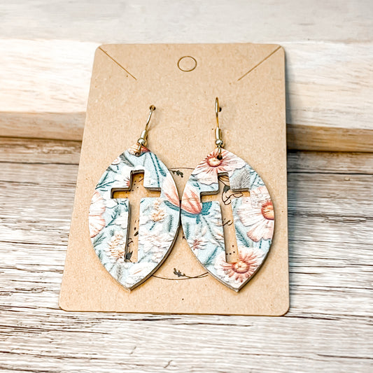 Spring Floral Cutout Cross Leather Earrings