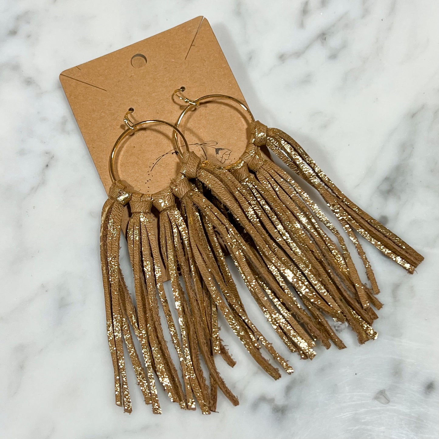 Golden Fringe Leather Hoops