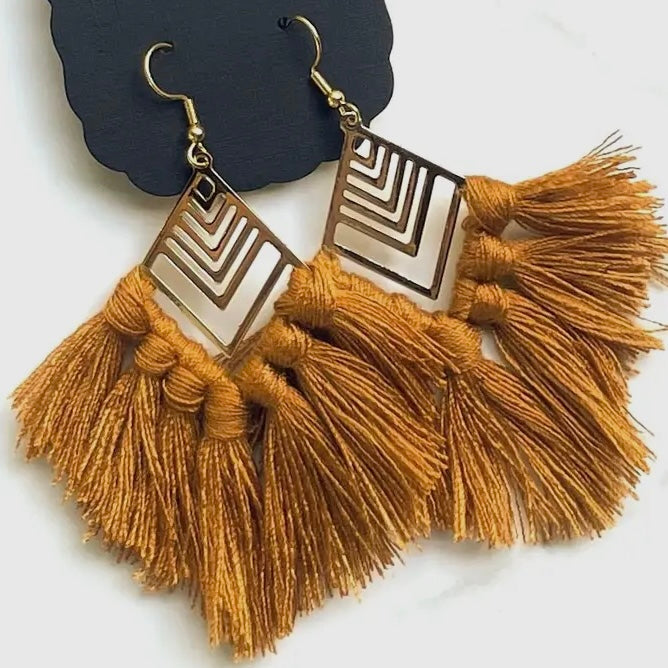 Toffee Boho Fringe Tassel Earrings