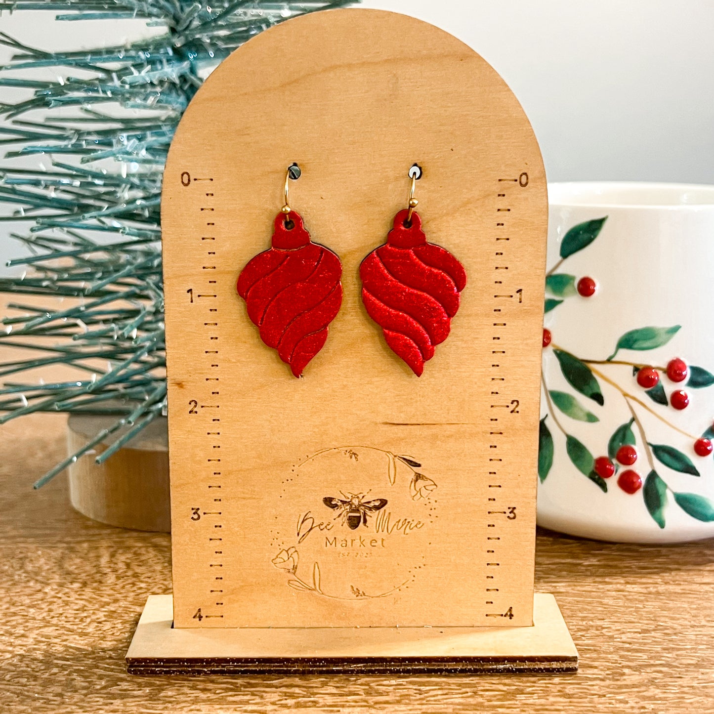 Red Swirl Embossed Ornament Earrings