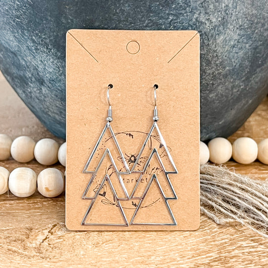 Silver Metal Christmas Tree Earrings