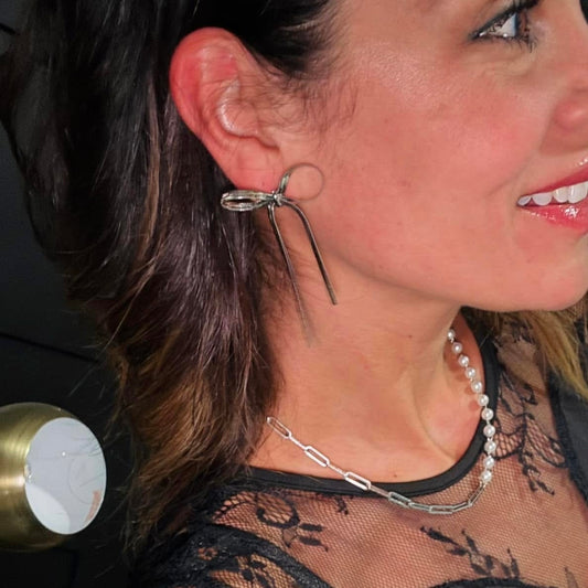 Slouchy Silver Bow Earrings