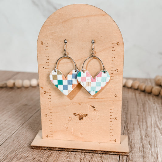 Pastel Check Heart Arch Earrings
